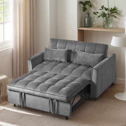 Modern futon sofa bed - bed, gray